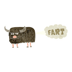 retro cartoon hairy cow farting