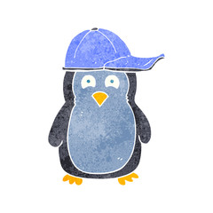 retro cartoon penguin wearing hat