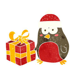 retro cartoon christmas robin