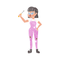 retro cartoon female mechanic