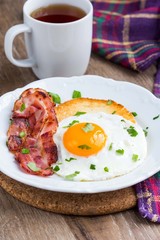 Classic English Breakfast, fried eggs, bacon, crunchy toast