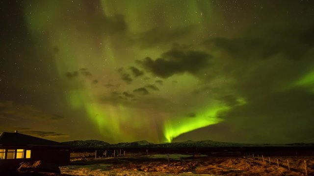 Cinemagraph loop - Aurora Borealis in night icelandic sky - Time Lapse