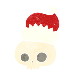 retro cartoon skull wearing christmas hat