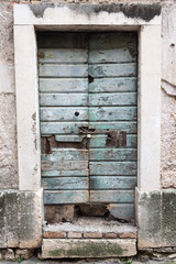 Old wooden medieval doors in the old town of Kotor Montenegro