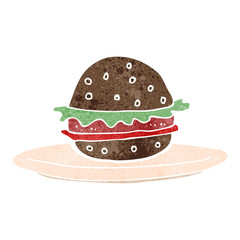 retro cartoon burger on plate