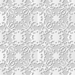 Vector damask seamless 3D paper art pattern background 093 Star Cross Flower

