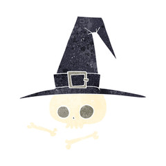 retro cartoon witch hat with skull