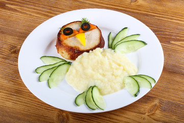 Kids style cutlet with mushed potato