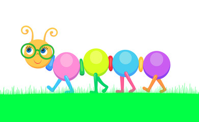 Vector illustration of multicoloured cheerful caterpillar