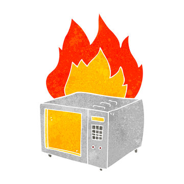 Retro Cartoon Microwave On Fire