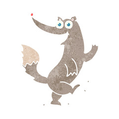 retro cartoon happy wolf dancing