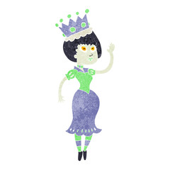 retro cartoon vampire queen waving