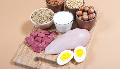 Natural products containing plant and animal proteins.