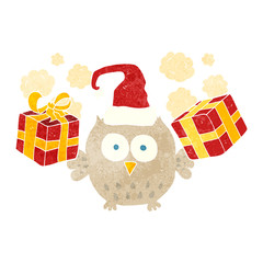 retro cartoon christmas owl