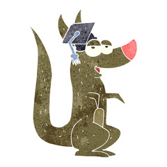 retro cartoon kangaroo with graduation cap