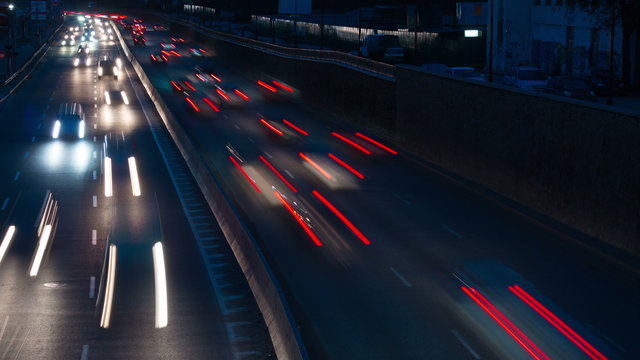 4k Time lapse at night highway. peak hour in the city