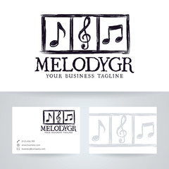 Melody hand drawn vector logo with business card template