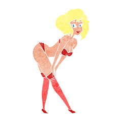 retro cartoon pin up girl putting on stockings