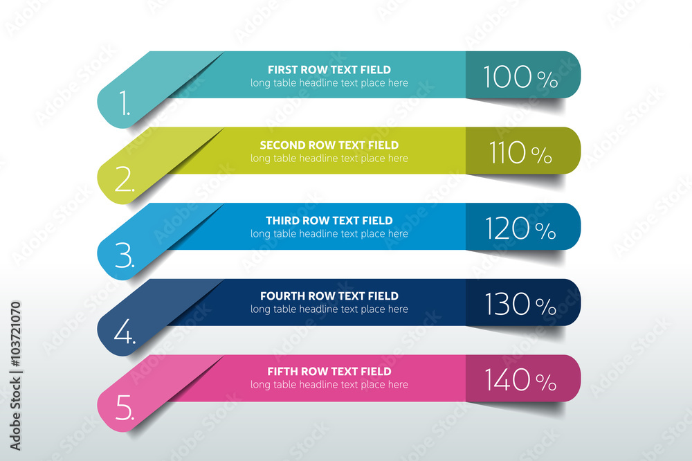 Poster table, schedule design template with 5 row. vector banner.
