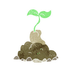 retro cartoon sprouting seed