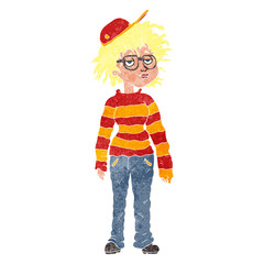 retro cartoon geeky girl