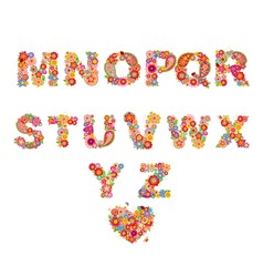 Floral alphabet with funny colorful flowers. Part 2