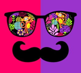 Retro sunglasses with reflection for hipster.