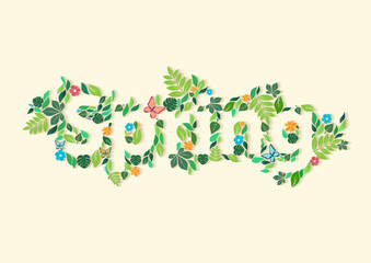 Spring word. Floral typographic poster.