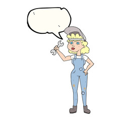 speech bubble cartoon woman with spanner