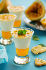 Panna cotta with passion fruit.