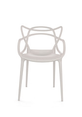 White Plastic Outdoor Cafe Chair on White Background, Front View