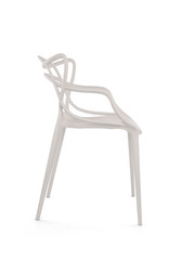 White Plastic Outdoor Cafe Chair on White Background, Side View