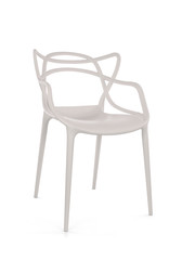 White Plastic Outdoor Cafe Chair on White Background, Three Quarter View