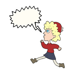 speech bubble cartoon running woman