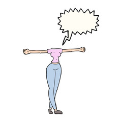 speech bubble cartoon female body with wide arms
