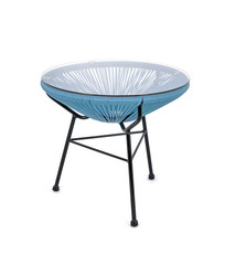 Blue Rattan Outdoor Coffee Table on White Background