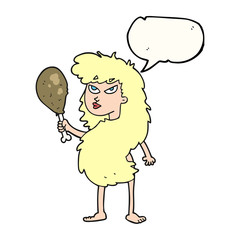 speech bubble cartoon cavewoman with meat