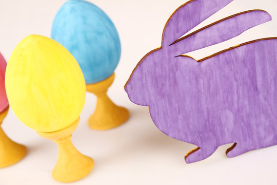 Rabbit with colorful easter eggs