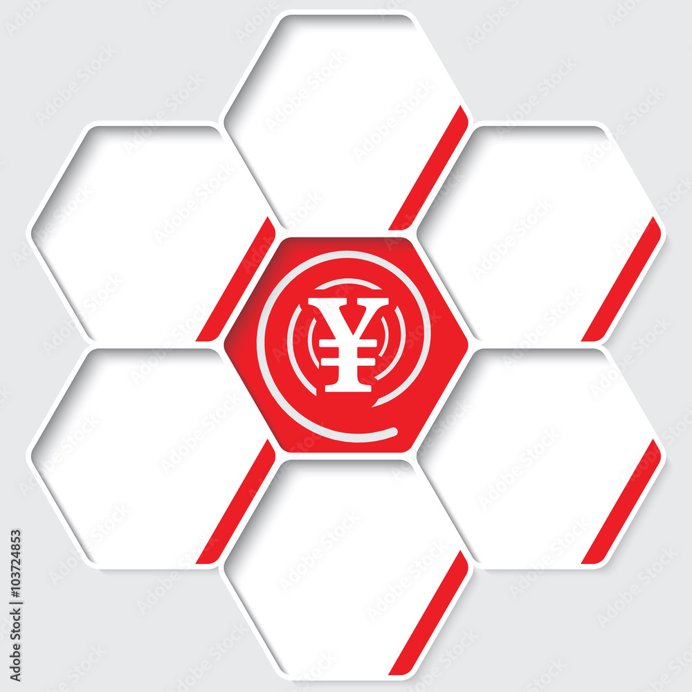Poster set of five hexagons for your text and a yen symbol