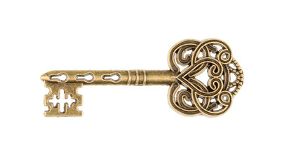 Old key isolated on white background. without shadow