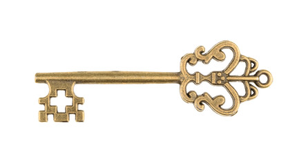 Old key isolated on white background. without shadow
