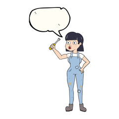 speech bubble cartoon female mechanic