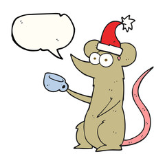 speech bubble cartoon mouse wearing christmas hat