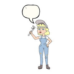 speech bubble cartoon capable woman with wrench