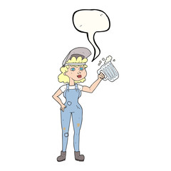 speech bubble cartoon hard working woman with beer
