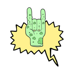 Obraz premium speech bubble cartoon zombie hand making horn sign