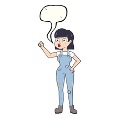 speech bubble cartoon woman clenching fist