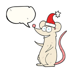 speech bubble cartoon mouse wearing christmas hat