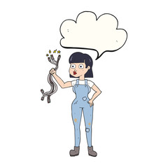 speech bubble cartoon female electrician
