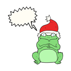 speech bubble cartoon frog wearing christmas hat